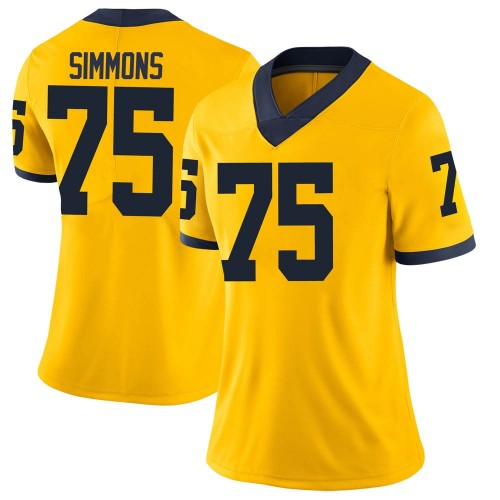 Peter Simmons Michigan Wolverines Women's NCAA #75 Maize Limited Brand Jordan College Stitched Football Jersey AVA6654VG
